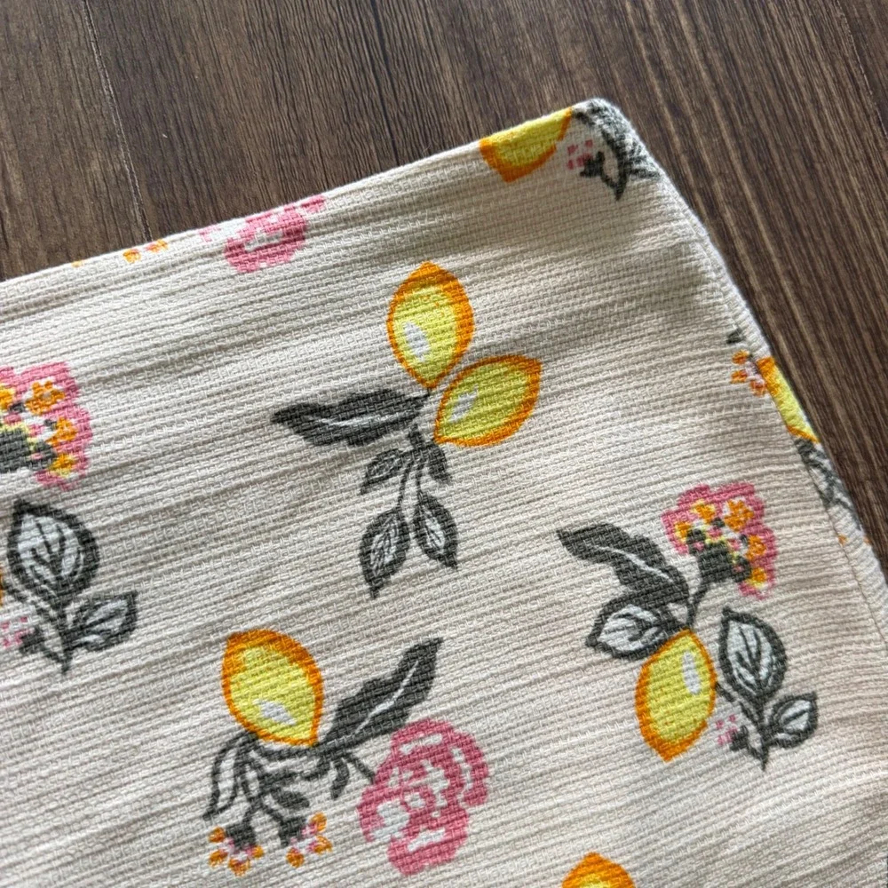 LOFT Mini Skirt Womens 12 Cream Lemon Floral Print Waffle Texture Citrus Garden
